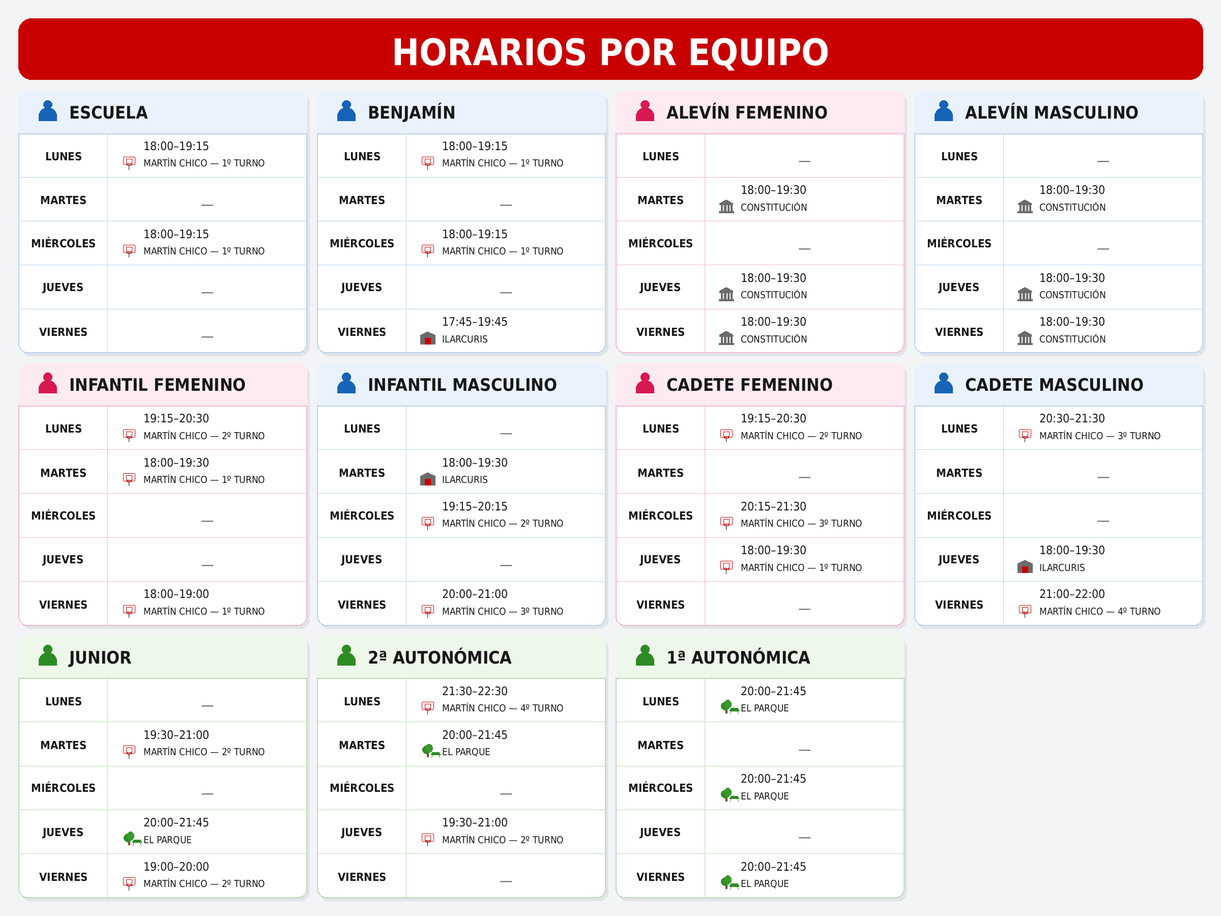 HORARIOS TEMPORADA 26/27