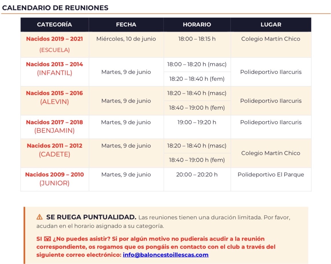 Reuniones Informativas Temporada 2026/27
